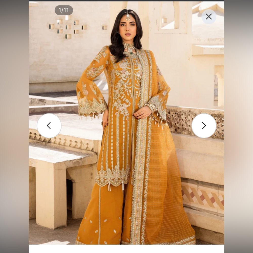 Indian Mustard Embroidered Outfit- Sharara Kurta